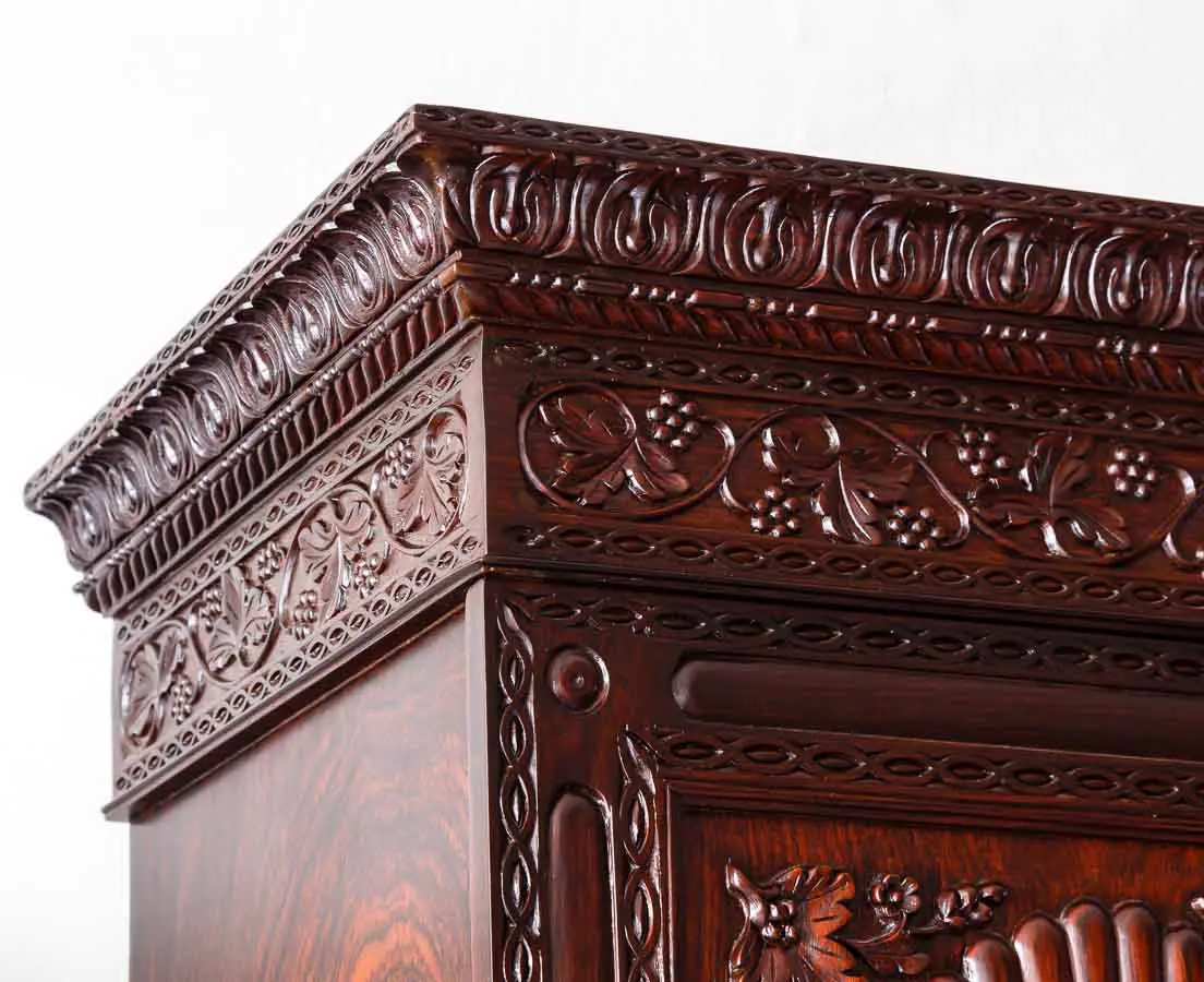 Antique British Colonial Rosewood Linen Press with Sunburst - The Past Perfect Collection - Singapore