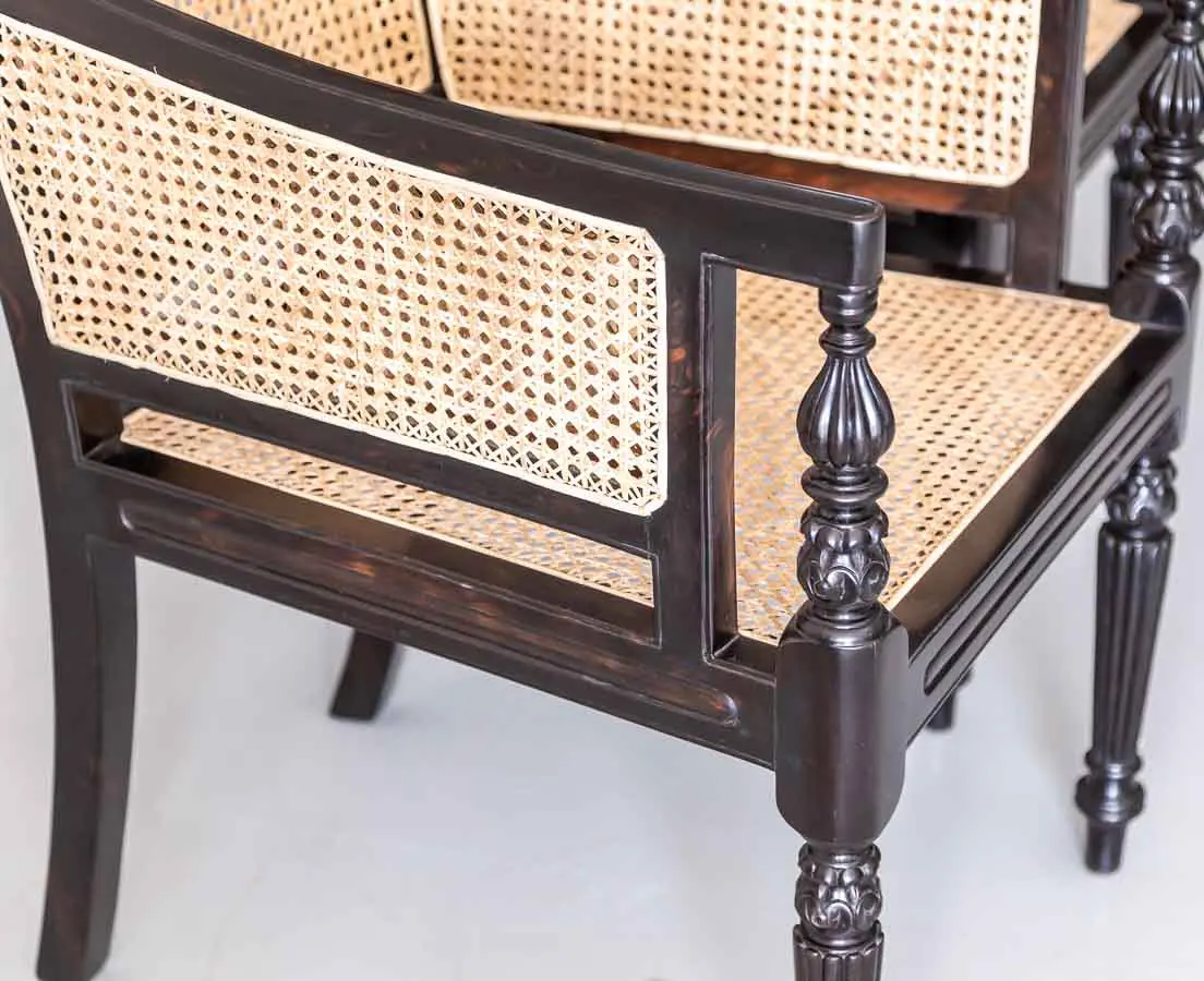 Antique Chairs - Pair of British Colonial Ebony Enclosed Armchairs - The Past Perfect Collection - Singapore