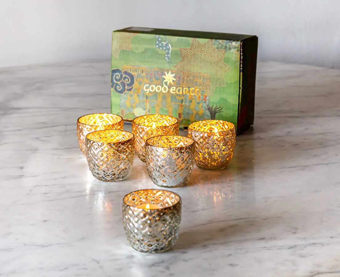Silvered Glass Candle Holders - Good Earth - The Past Perfect Collection - Singapore