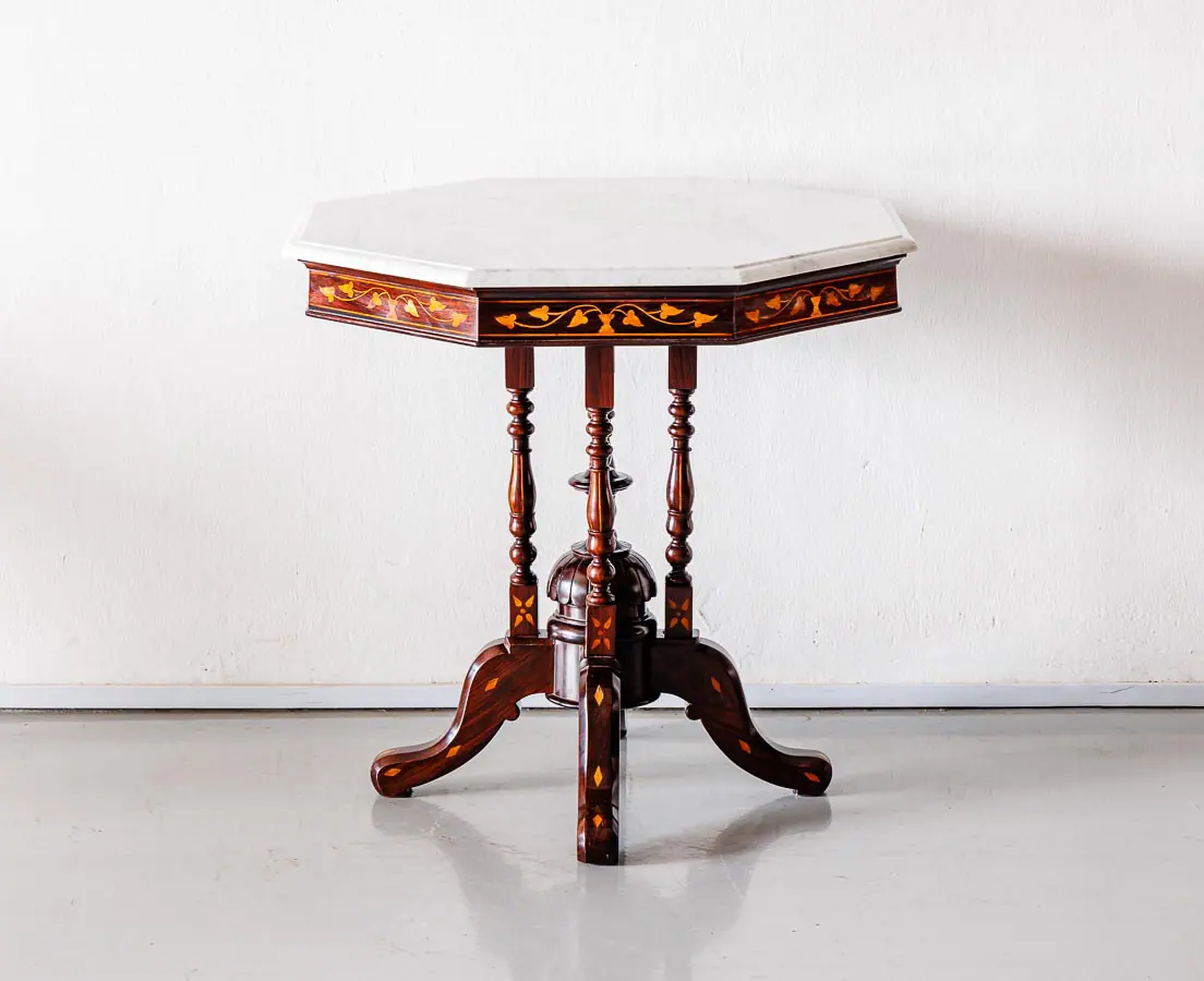 Antique Tables - Portuguese Colonial Inlaid Marble Top Table - The Past Perfect Collection - Singapore