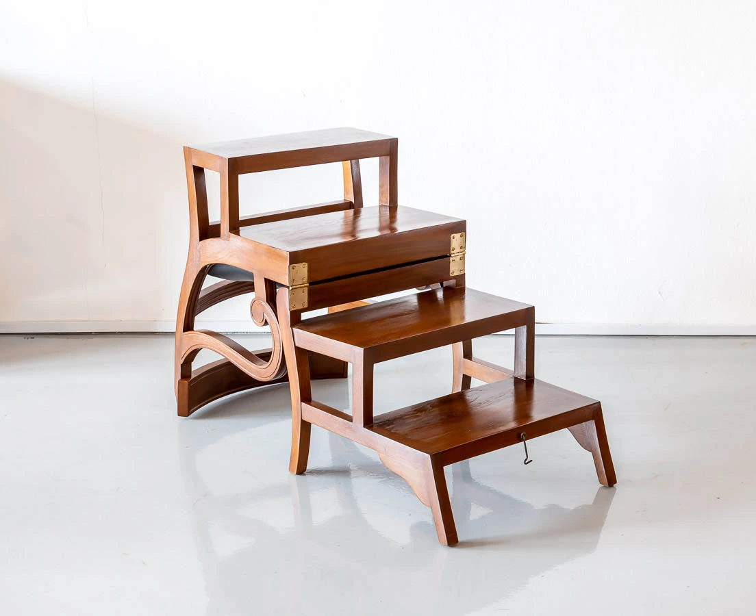 Anglo-Indian Teakwood Library Ladder Chair l The Past Perfect Collection l Singapore