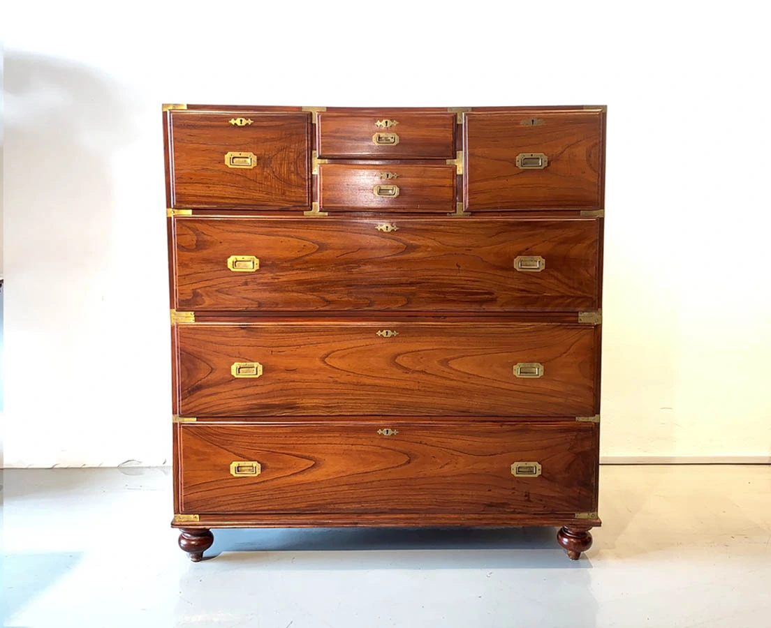 Antique Cupboards - British Colonial Teakwood Campaign Chest of Drawers - The Past Perfect Collection - Singapore