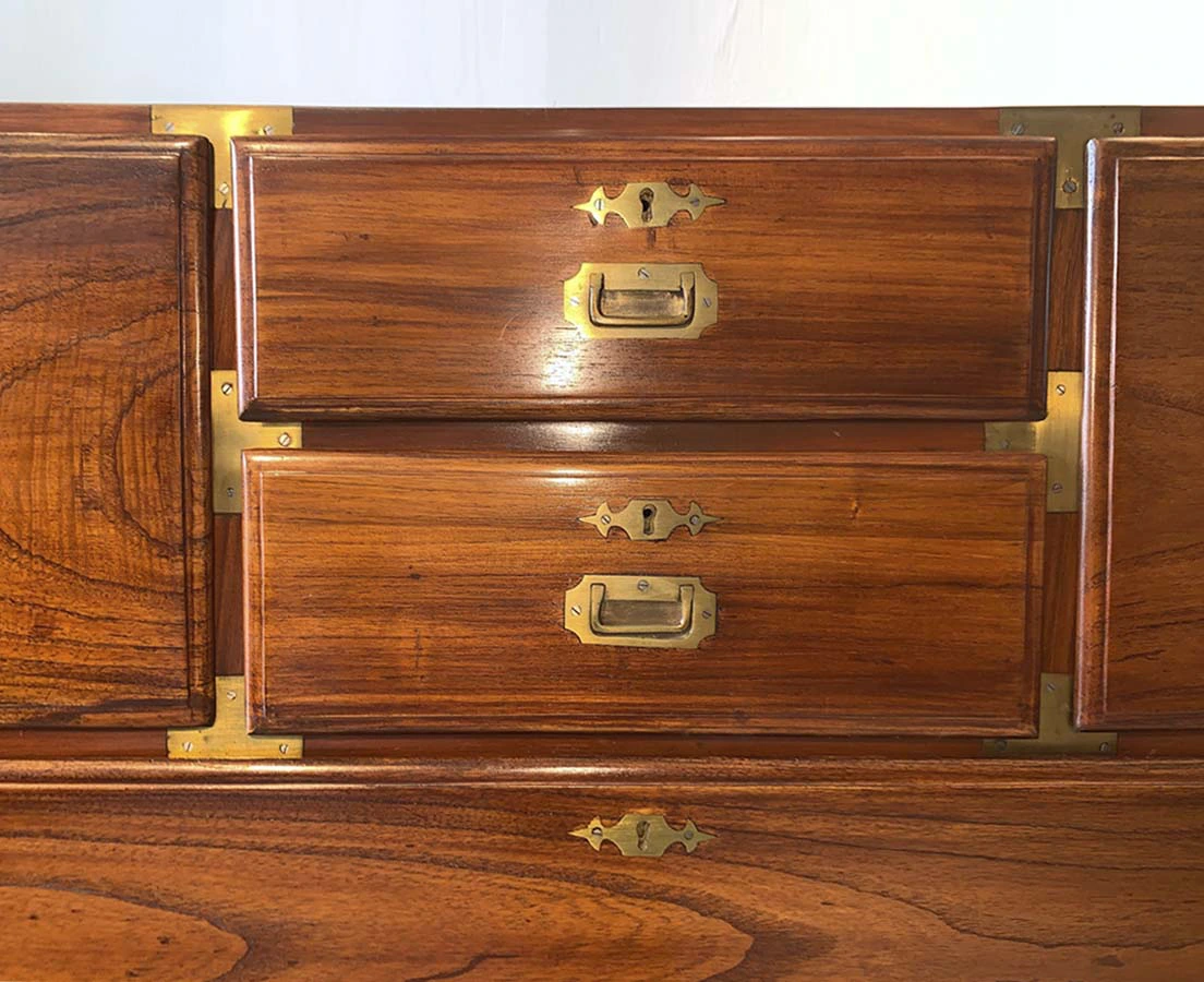 Antique Cupboards - British Colonial Teakwood Campaign Chest of Drawers - The Past Perfect Collection - Singapore