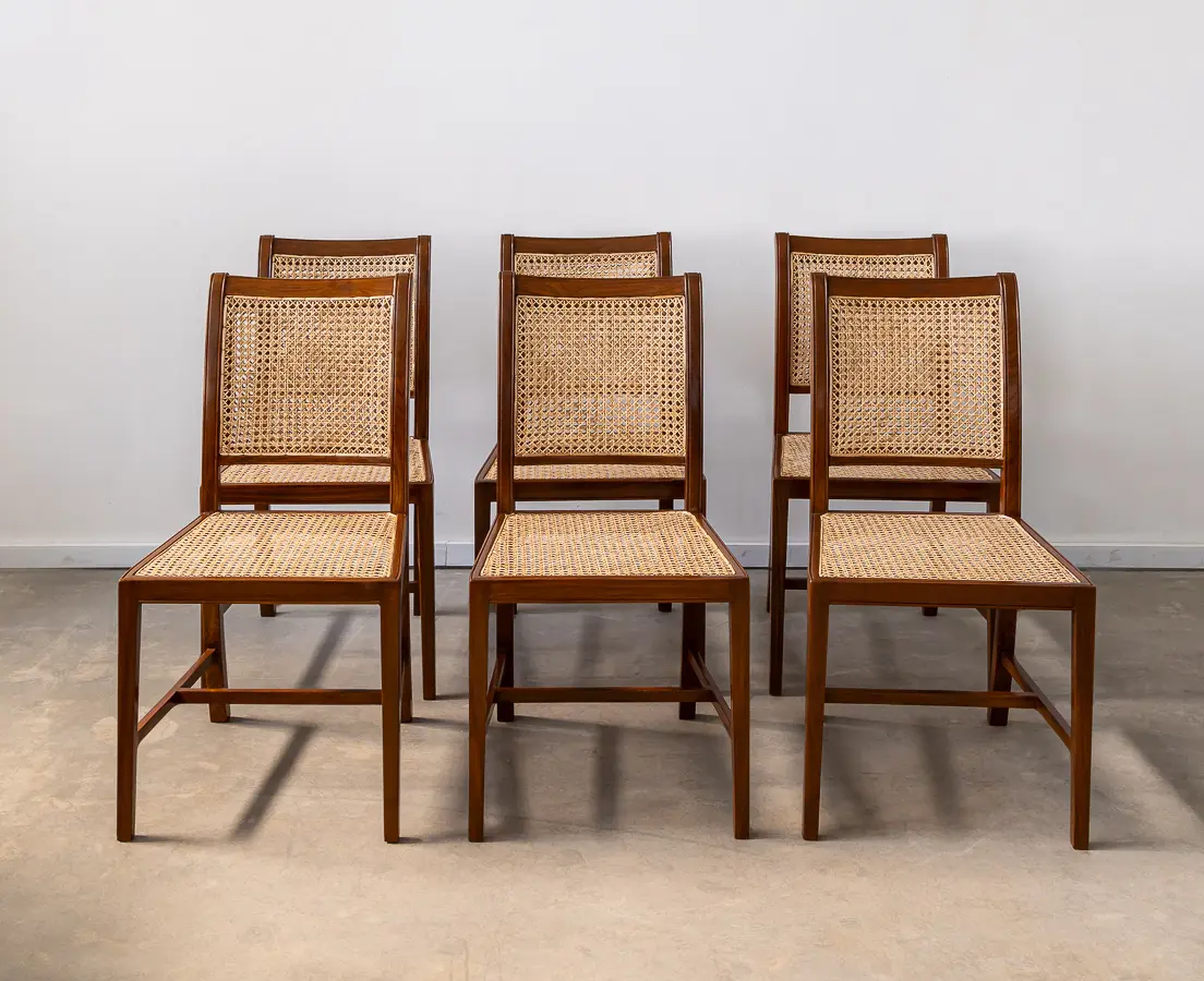 Teakwood Colonial Design Caned Side Chairs