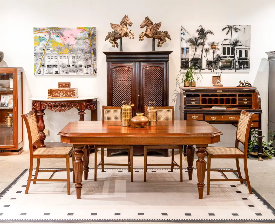 British Colonial Teakwood Dining Table Six Seater