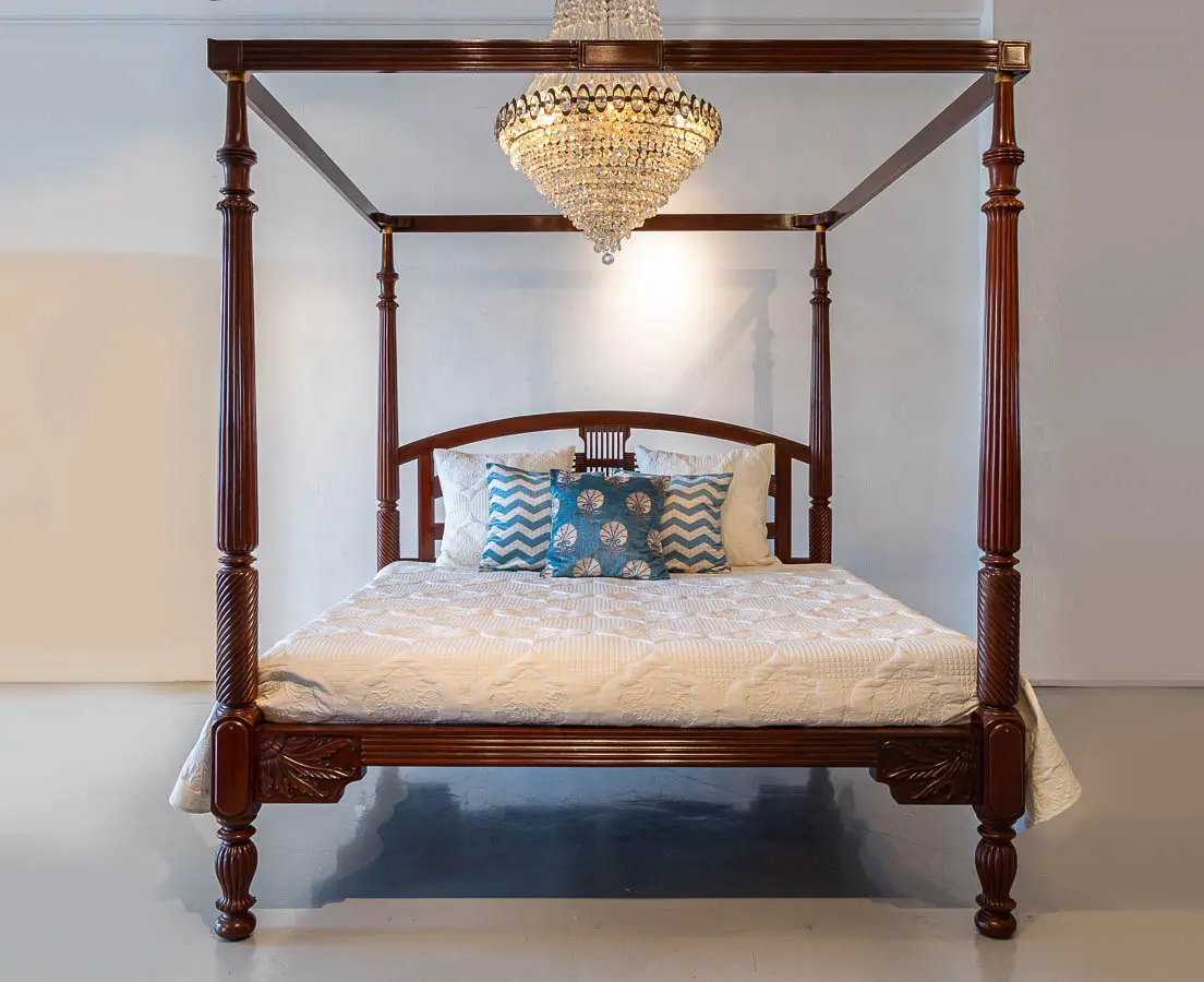 Antique Beds - British Colonial Mahogany Four Poster Bed - The Past Perfect Collection Singapore