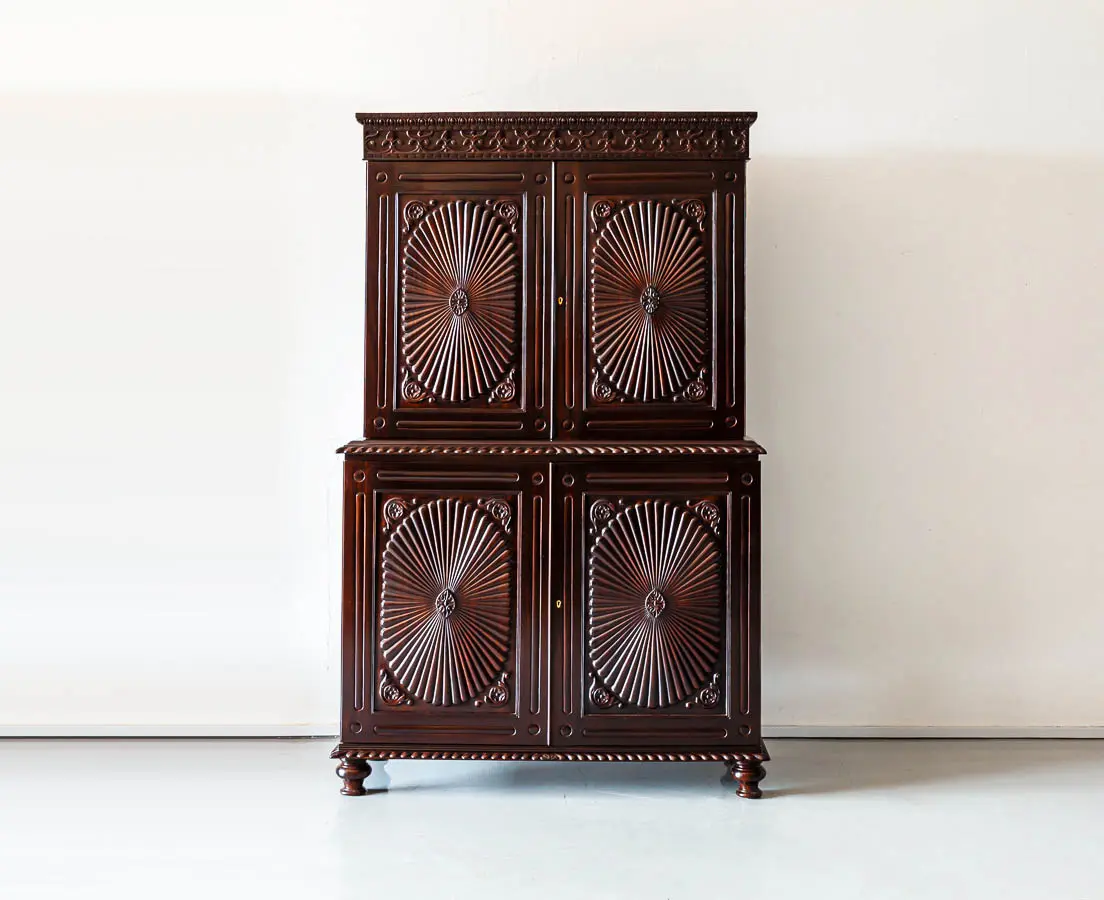 Antique Cupboards - British Colonial 4 Doors Sunburst Cupboard - The Past Perfect Collection - Singapore