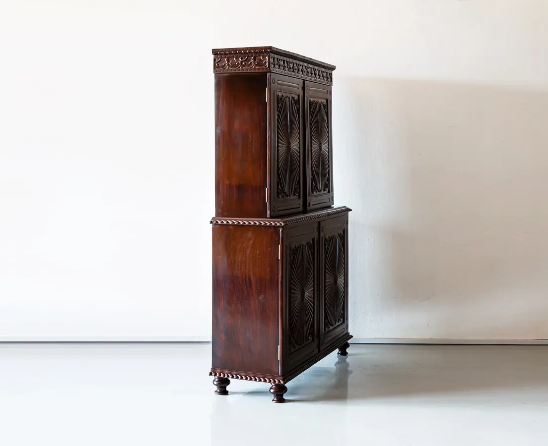 Antique Cupboards - British Colonial 4 Doors Sunburst Cupboard - The Past Perfect Collection - Singapore