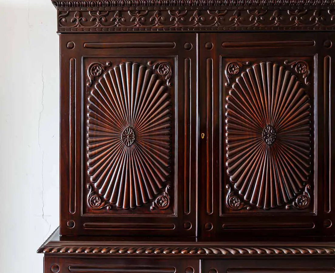 Antique Cupboards - British Colonial 4 Doors Sunburst Cupboard - The Past Perfect Collection - Singapore
