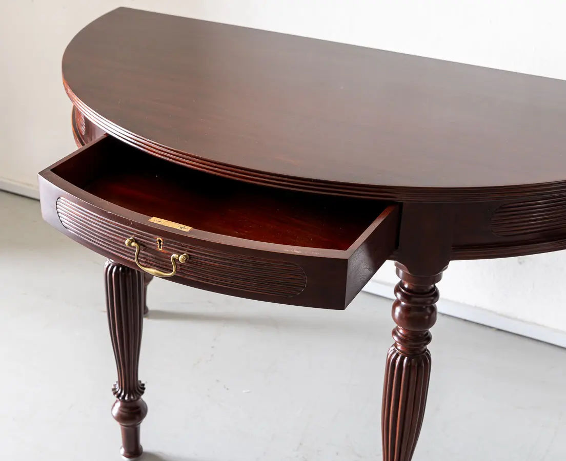 British Colonial Mahogany Half Moon Console Tables - The Past Perfect Collection - Singapore