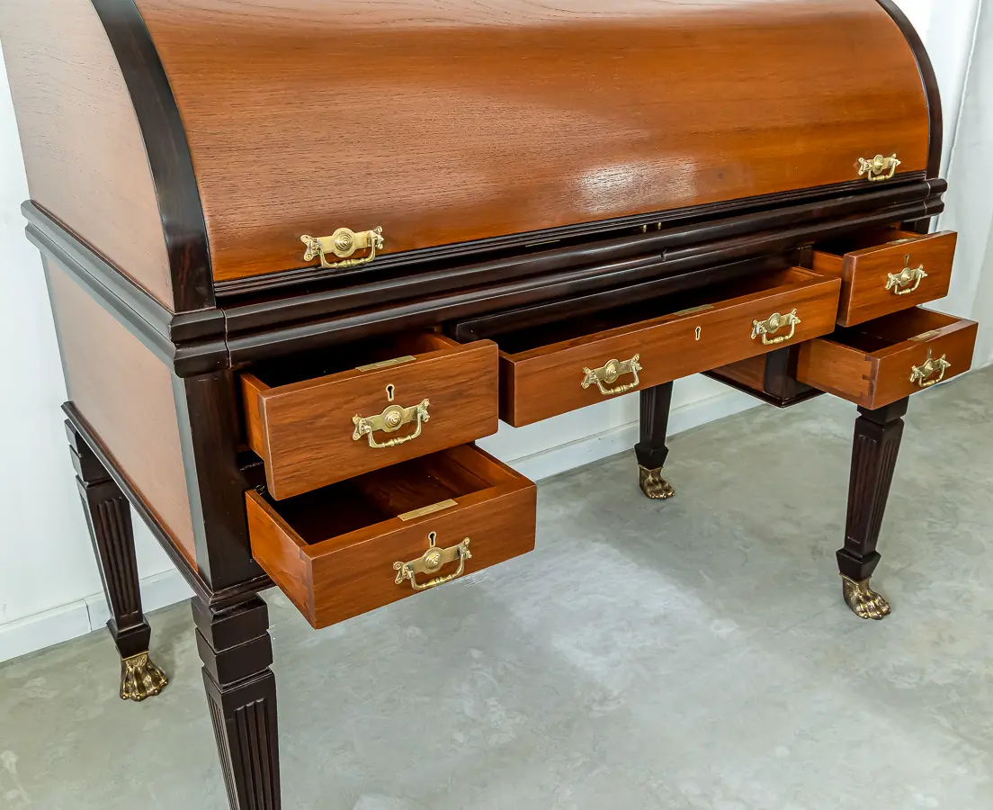 Teakwood and Rosewood Cylinder Desk