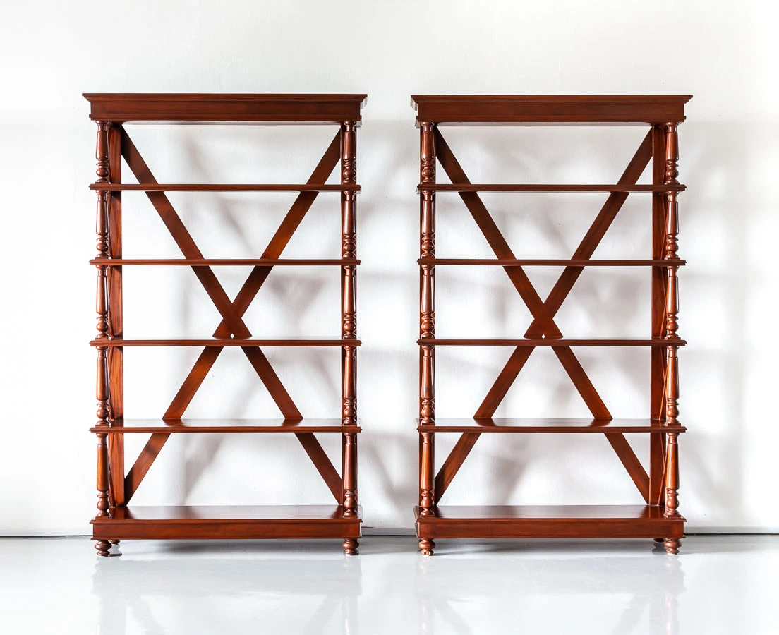 Pair of Mahogany Waterfall Bookcases l The Past Perfect Collection l Singapore