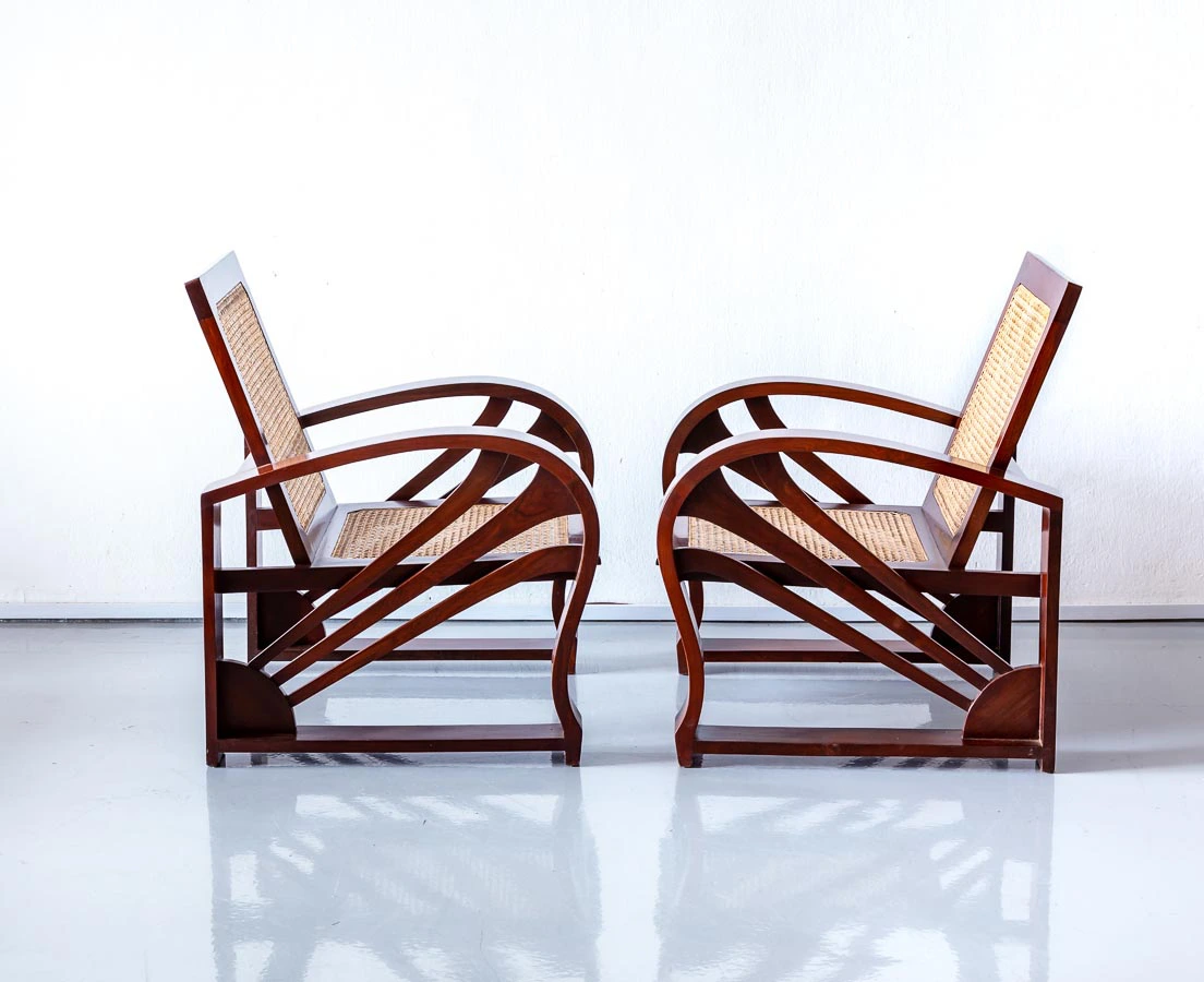 Pair of Walnut Art Deco Chairs l The Past Perfect Collection l Singapore
