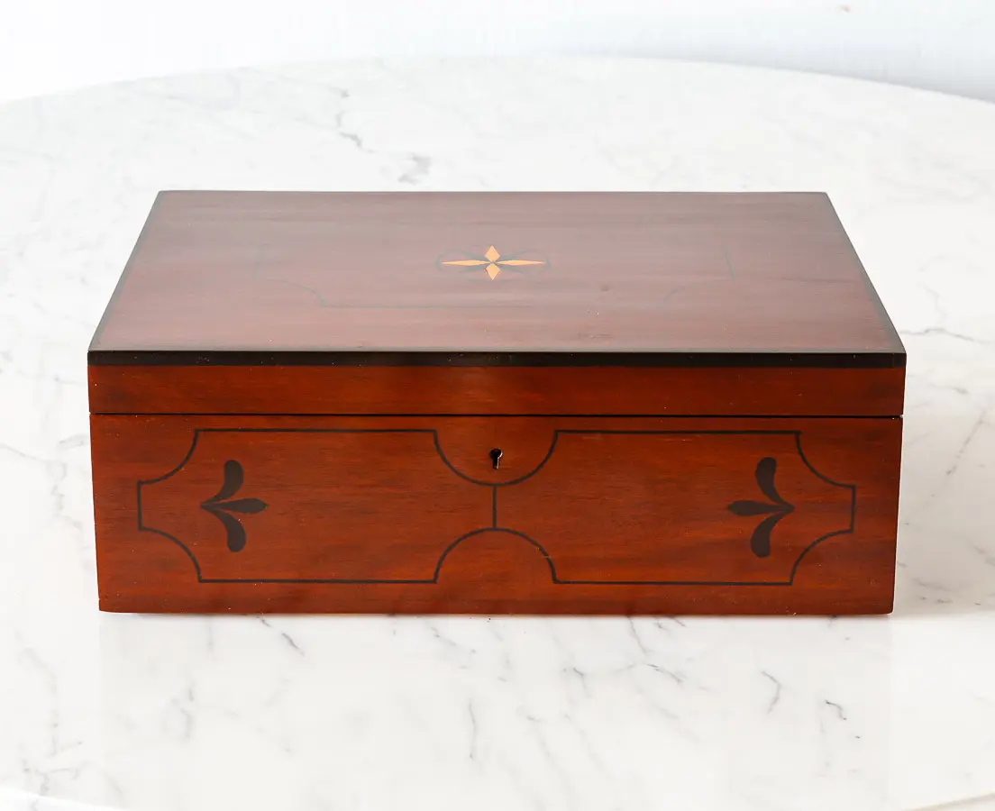 Antique Boxes - Ebony inlaid Mahogany Box - The Past Perfect Collection - Singapore