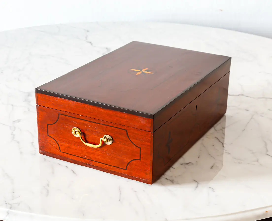 Antique Boxes - Ebony inlaid Mahogany Box - The Past Perfect Collection - Singapore