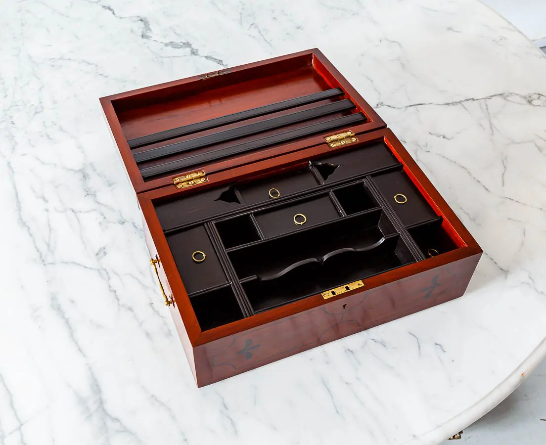 Antique Boxes - Ebony inlaid Mahogany Box - The Past Perfect Collection - Singapore
