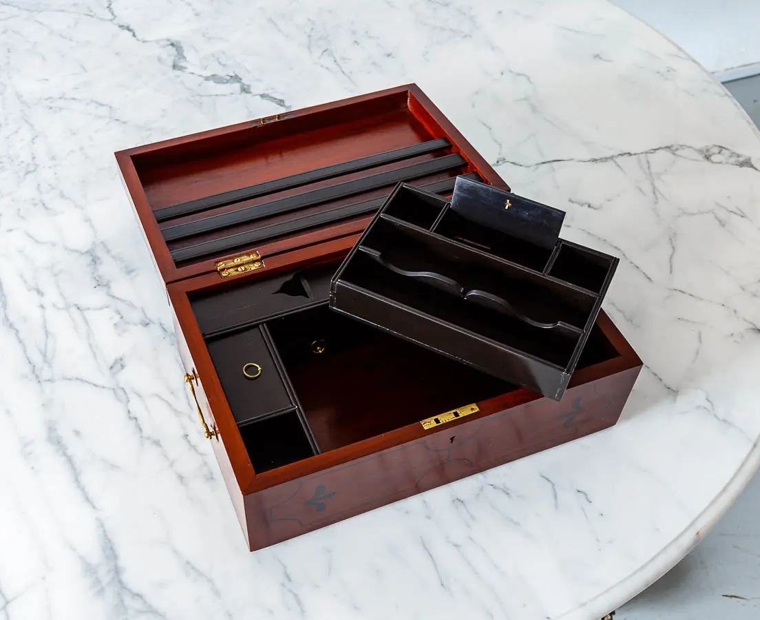 Antique Boxes - Ebony inlaid Mahogany Box - The Past Perfect Collection - Singapore