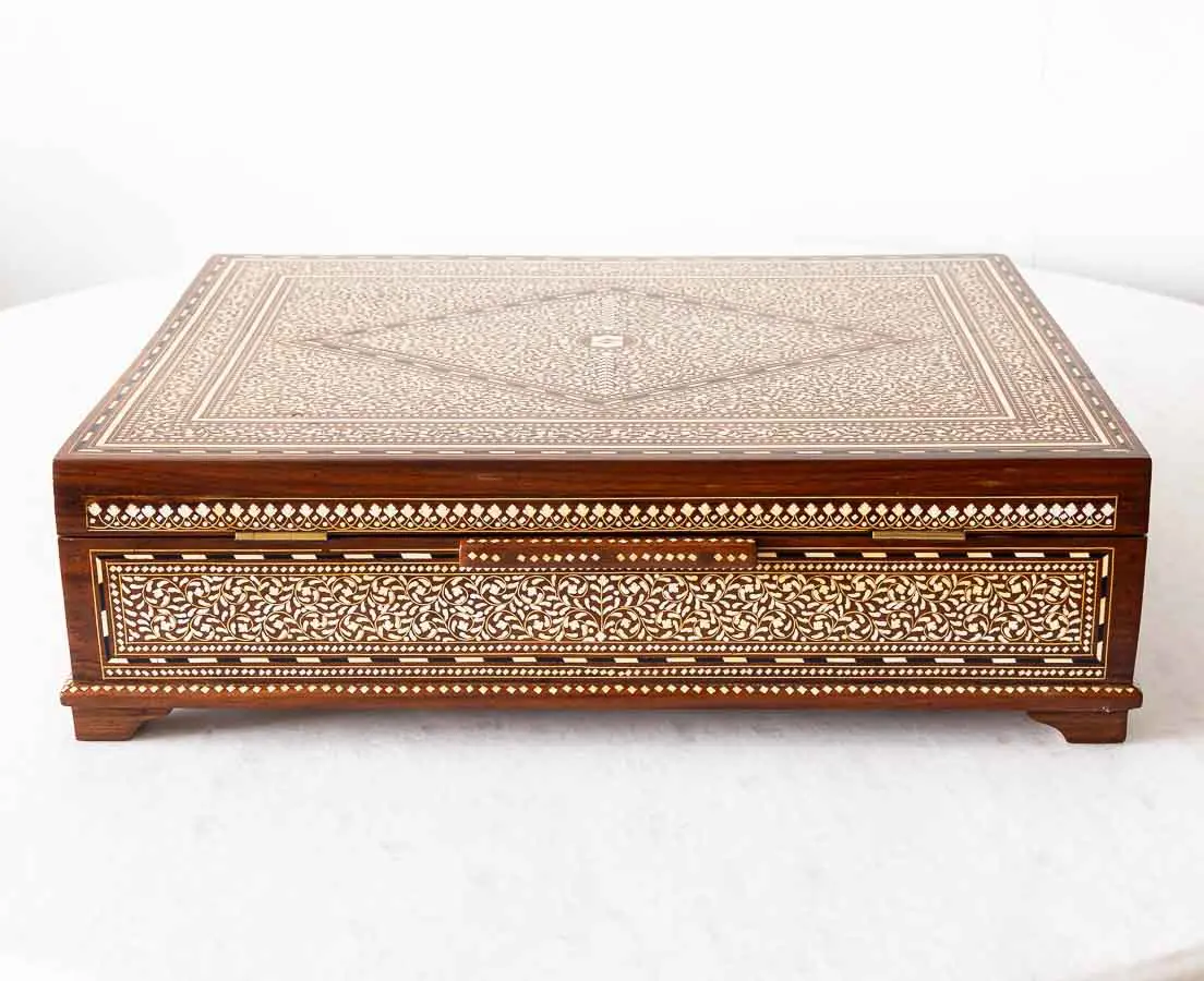 Antique British Colonial Box with Inlay - The Past Perfect Collection - Singapore