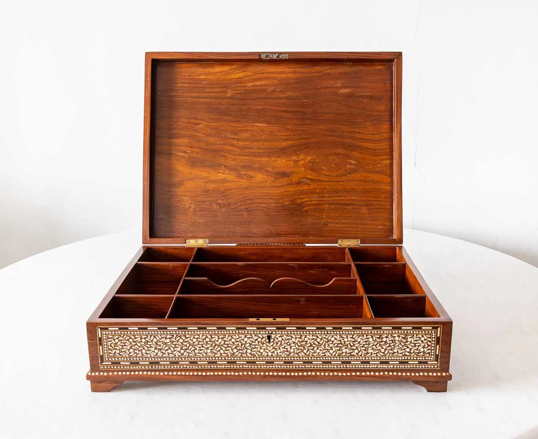 Antique British Colonial Box with Inlay - The Past Perfect Collection - Singapore