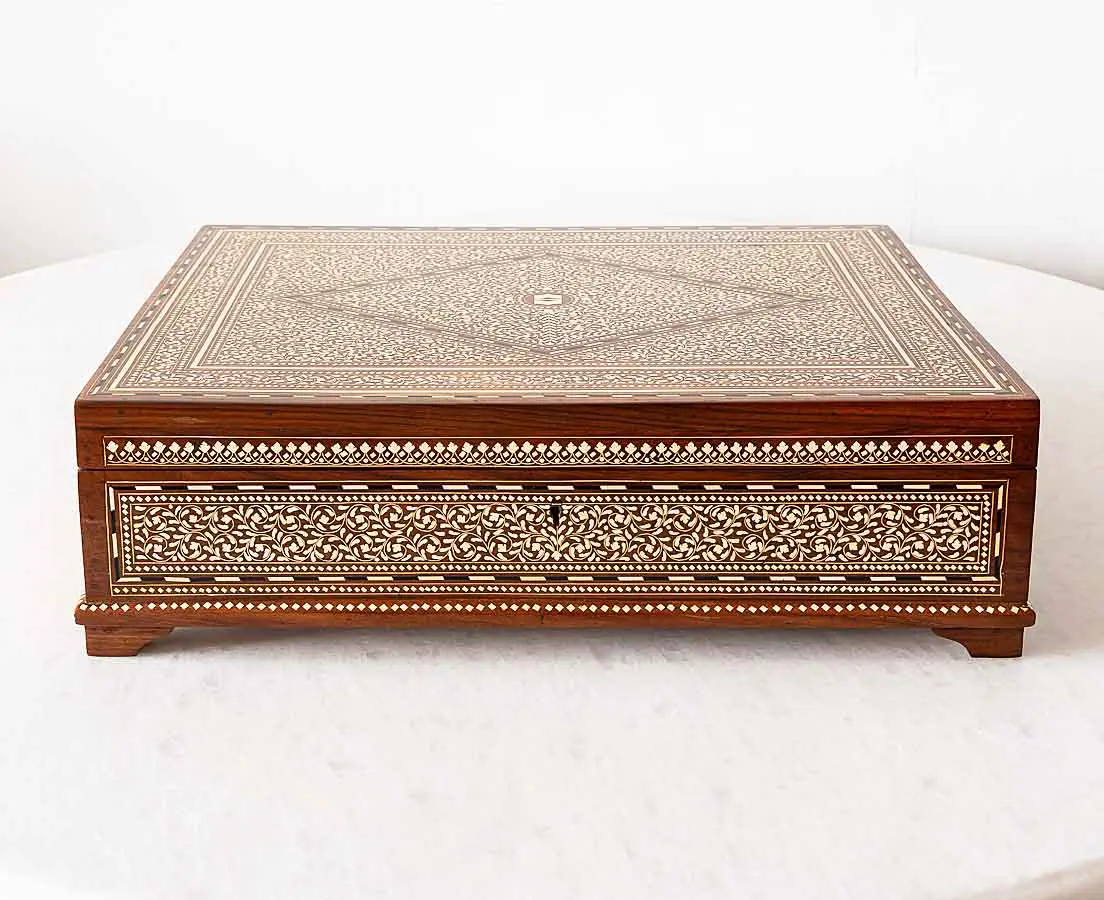 Antique British Colonial Box with Inlay - The Past Perfect Collection - Singapore