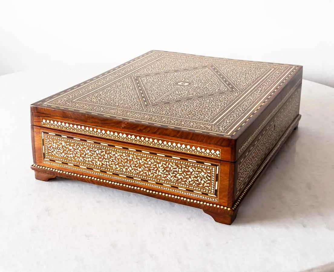 Antique British Colonial Box with Inlay - The Past Perfect Collection - Singapore