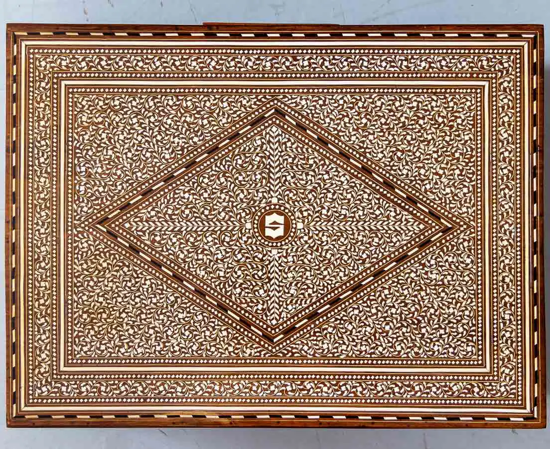 Antique British Colonial Box with Inlay - The Past Perfect Collection - Singapore