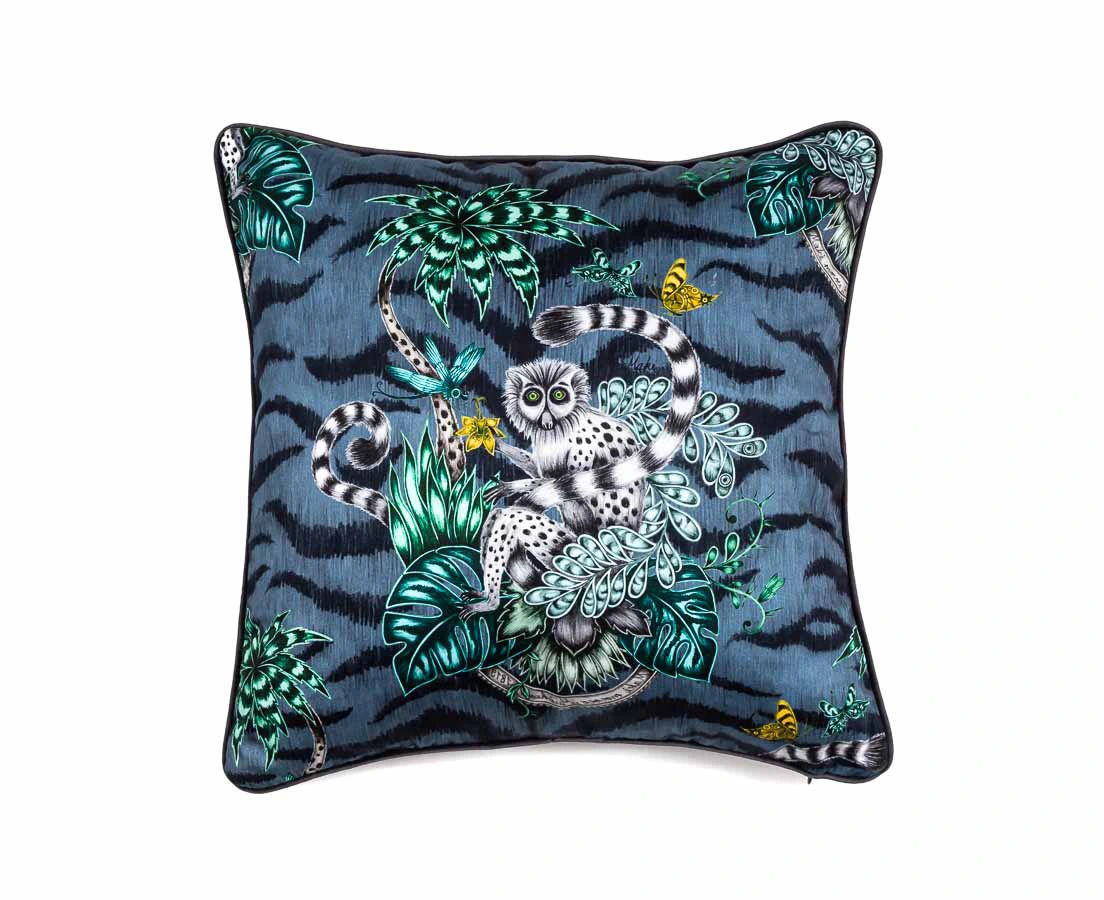 Luxury Cushions - Lemur Navy Designer Cushion - The Past Perfect Collection - Singapore