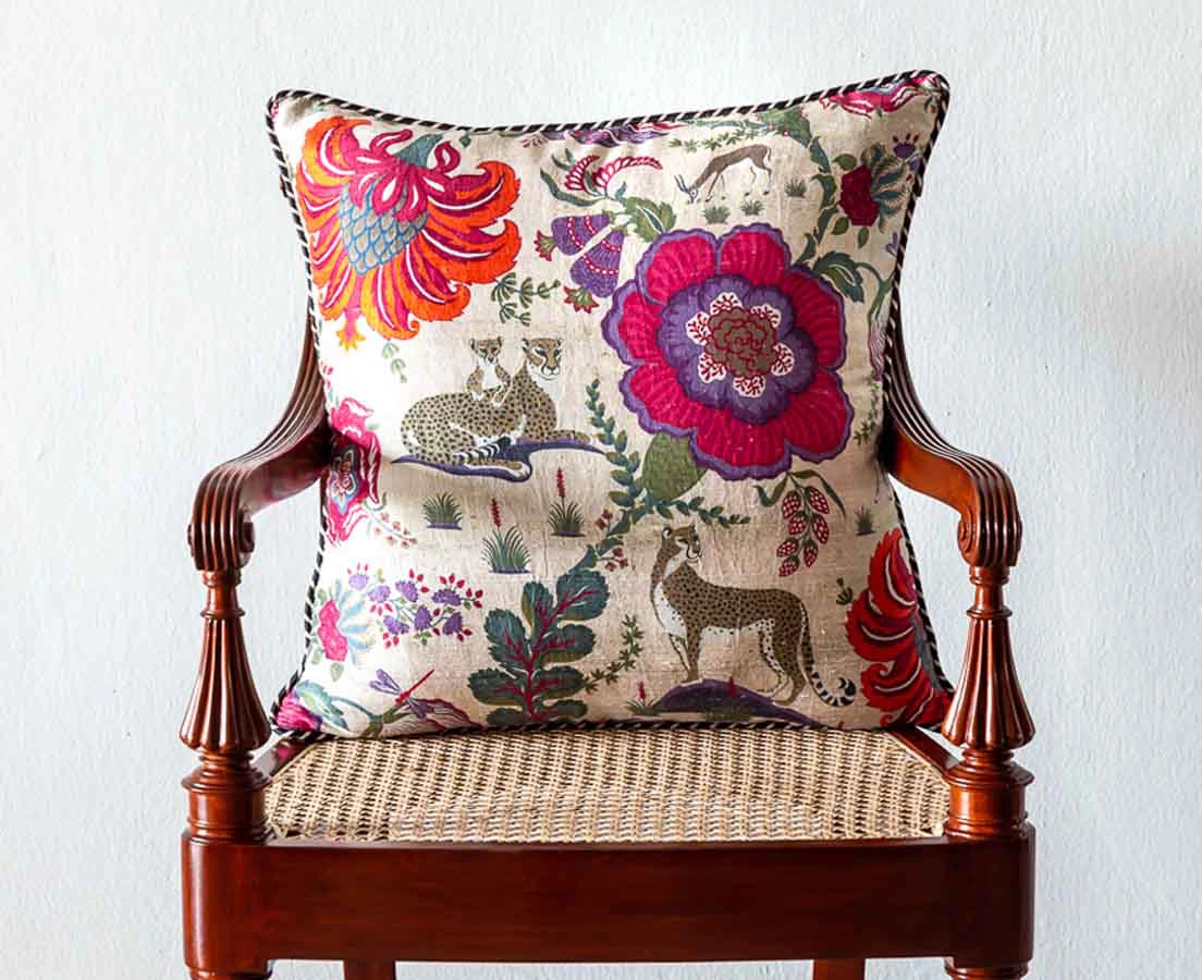 Van Vaibhav Handloom Silk Cushion – Good Earth l The Past Perfect Collection l Singapore