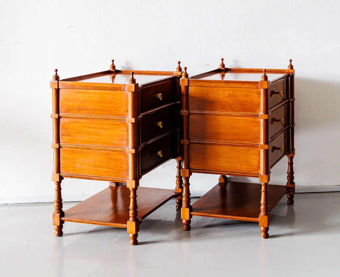 Antique Tables - Pair of British Colonla Teakwood Bedside Tables - The Past Perfect Collection - Singapore