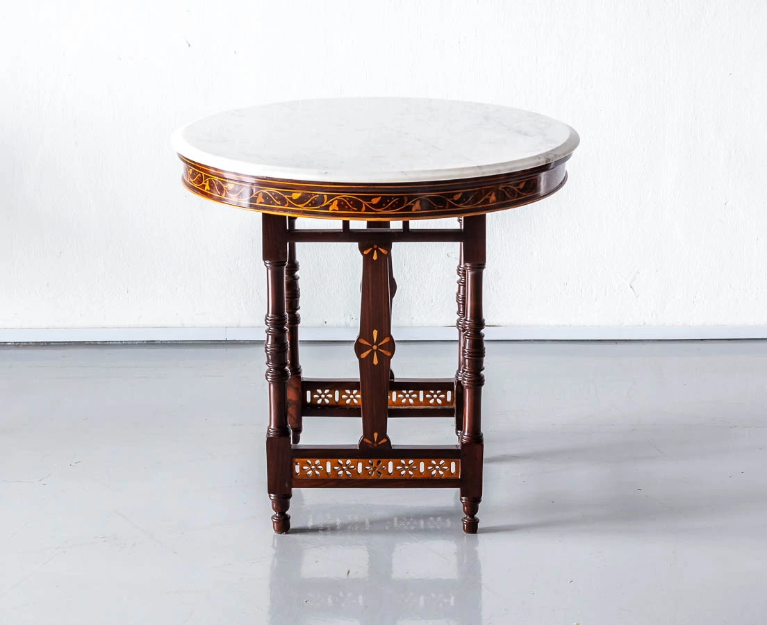 Portuguese Colonial Rosewood Marbe Top Table l The Past Perfect Collection l Singapore