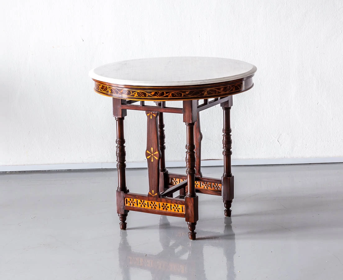 Portuguese Colonial Rosewood Marbe Top Table l The Past Perfect Collection l Singapore