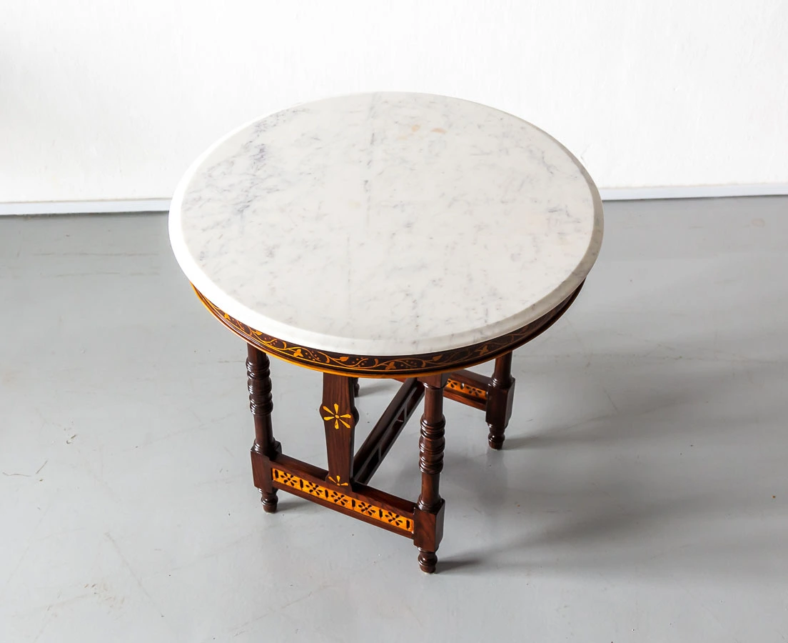 Portuguese Colonial Rosewood Marbe Top Table l The Past Perfect Collection l Singapore