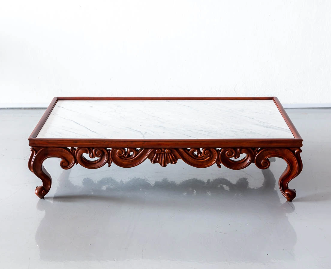 British Colonial Mahogany Coffee Table with Marble Top l The Past Perfect collection l Singapore