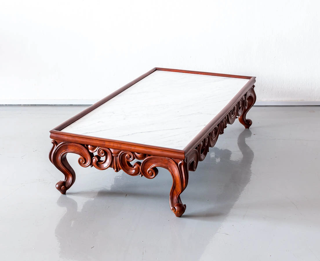 British Colonial Mahogany Coffee Table with Marble Top l The Past Perfect collection l Singapore