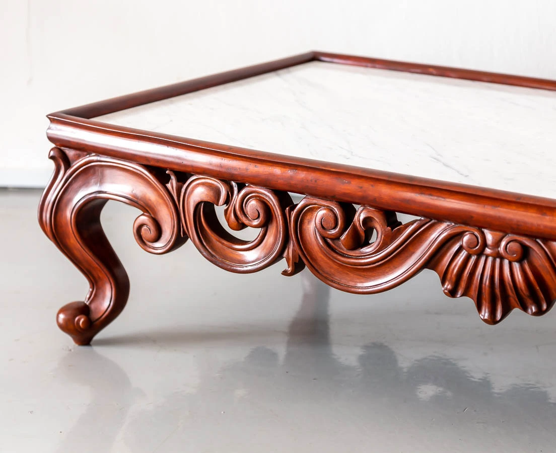 British Colonial Mahogany Coffee Table with Marble Top l The Past Perfect collection l Singapore