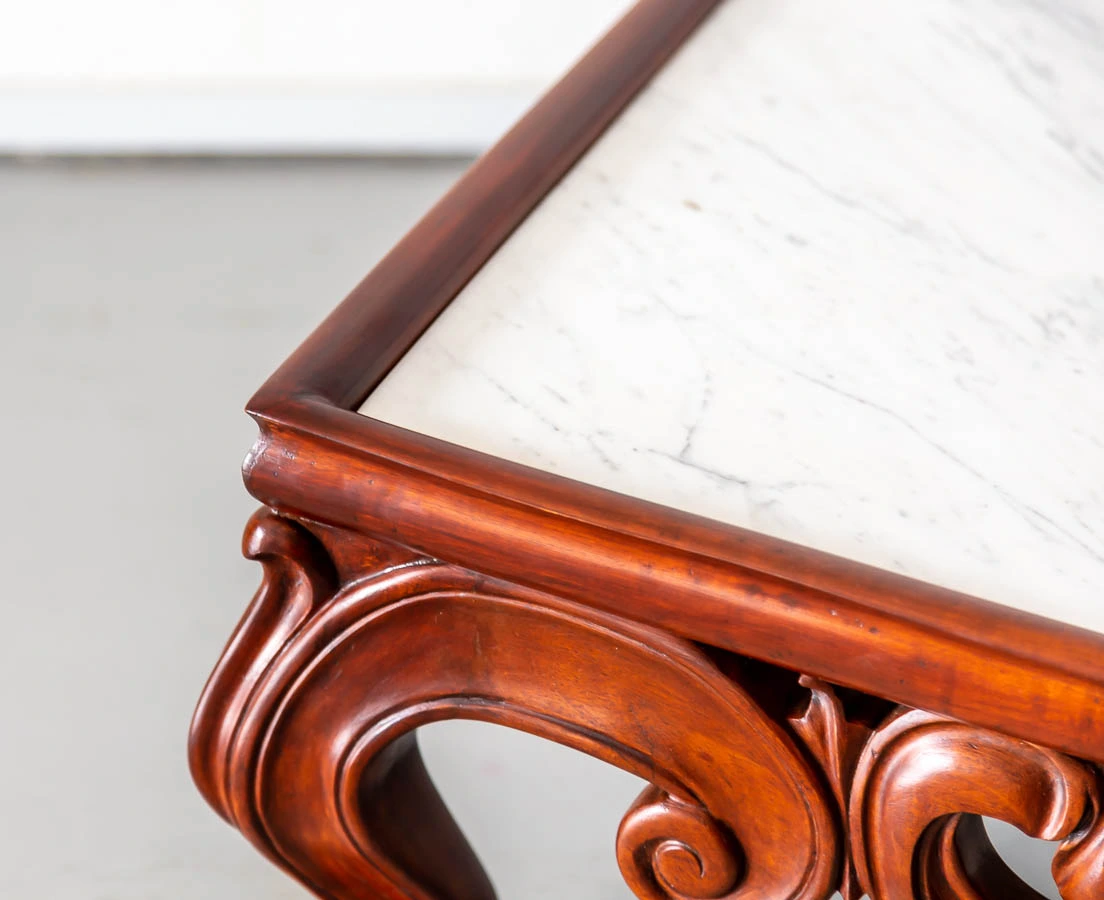 British Colonial Mahogany Coffee Table with Marble Top l The Past Perfect collection l Singapore