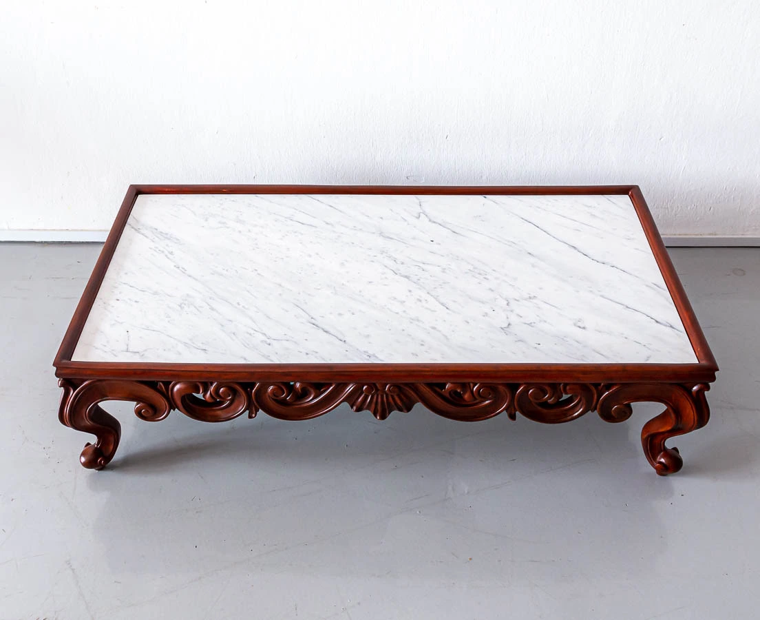 British Colonial Mahogany Coffee Table with Marble Top l The Past Perfect collection l Singapore