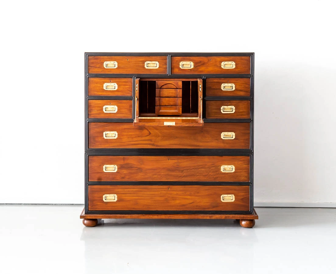 Antique British Colonial Camphor Campaign Chest of Drawers l The Past Perfect Collection l Singapore CUP-511-1L