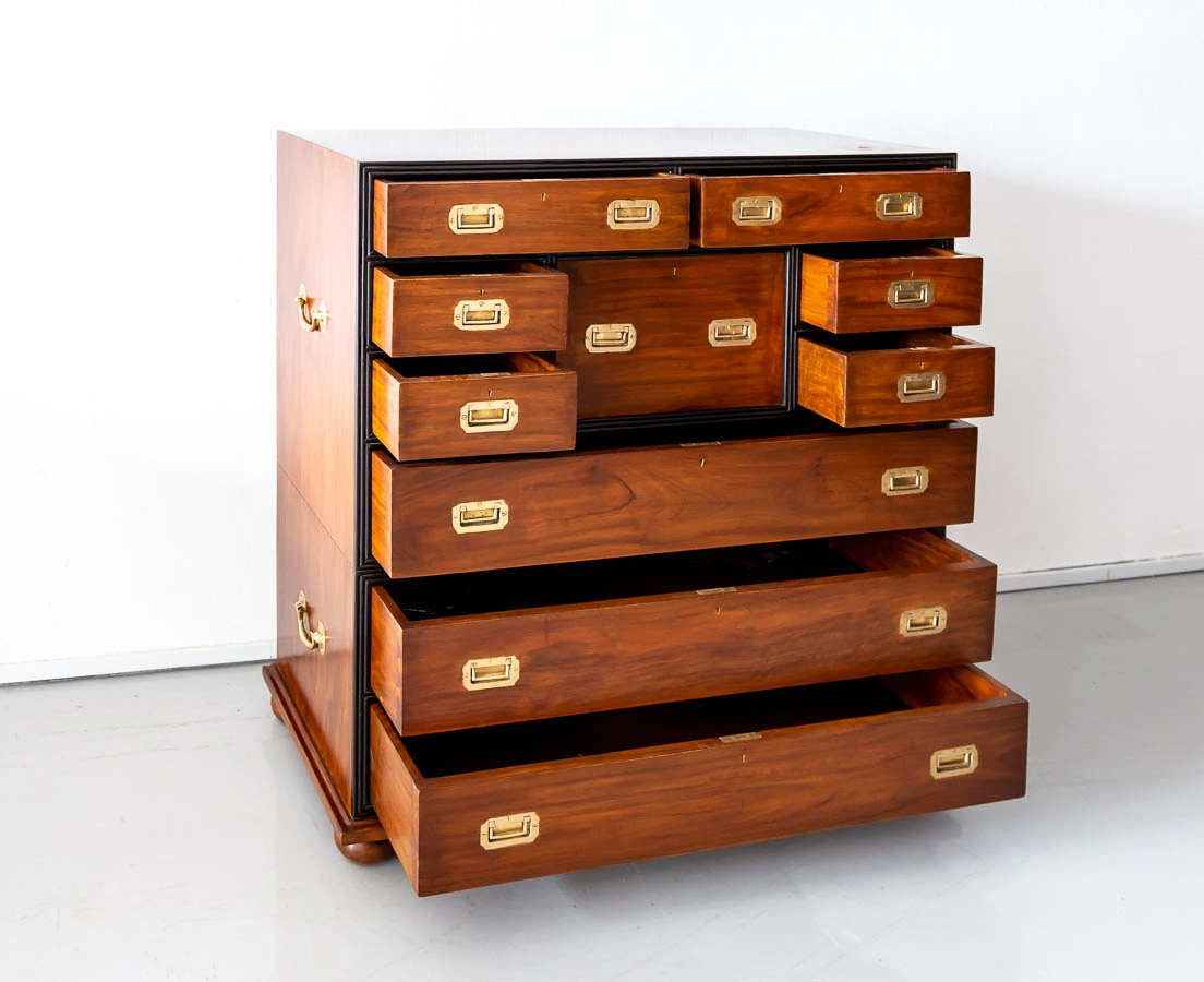 Antique British Colonial Camphor Campaign Chest of Drawers l The Past Perfect Collection l Singapore CUP-511-4L
