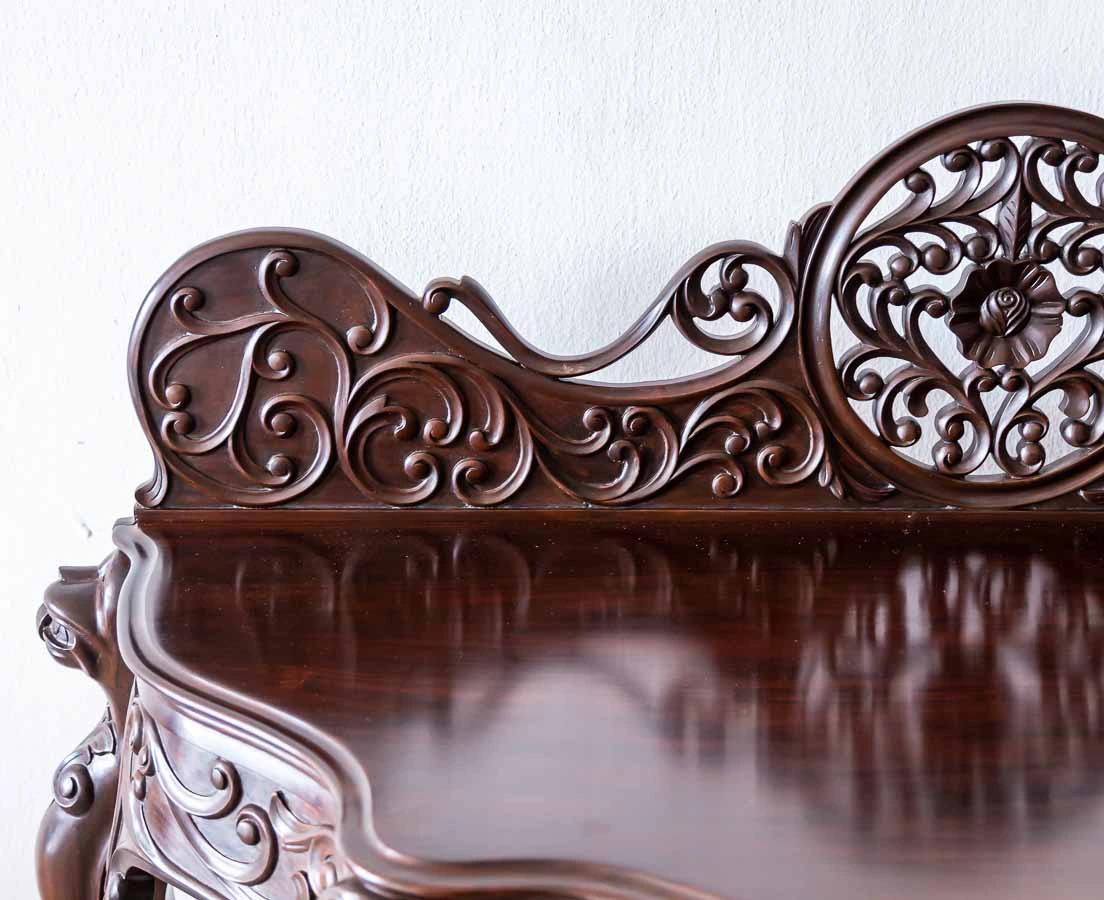 Antique British Colonial Rosewood Half Moon Console Table l The Past Perfect Collection l Singapore TAB-461 10L