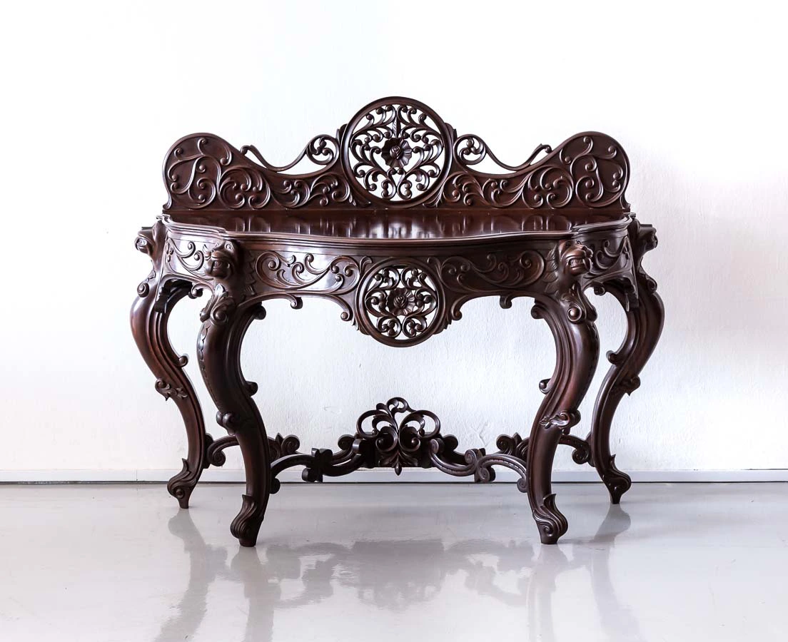 Antique British Colonial Rosewood Half Moon Console Table l The Past Perfect Collection l Singapore TAB-461 1L