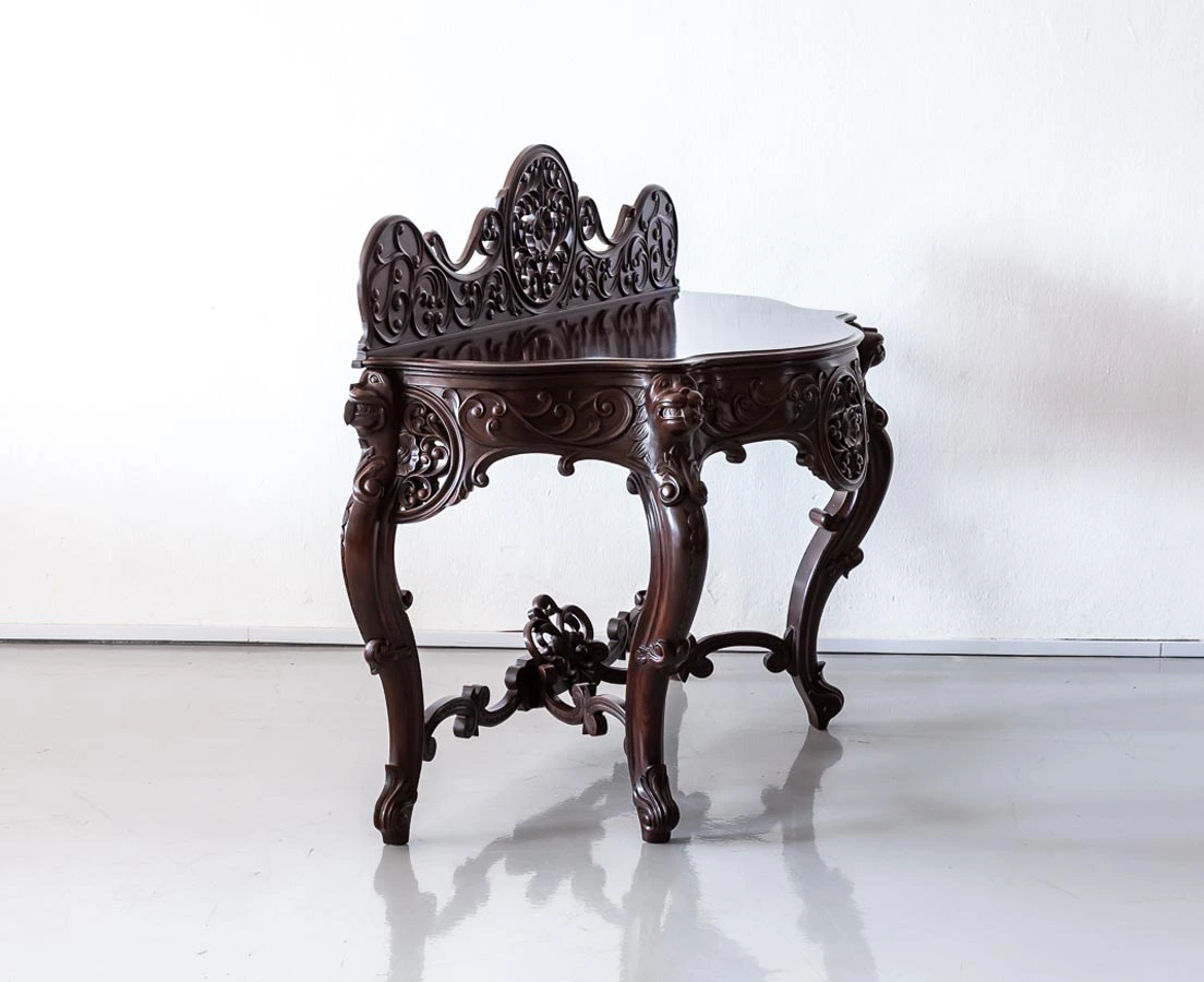 Antique British Colonial Rosewood Half Moon Console Table l The Past Perfect Collection l Singapore TAB-461 2L