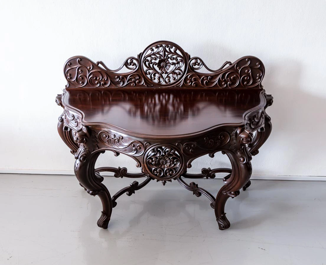 Antique British Colonial Rosewood Half Moon Console Table l The Past Perfect Collection l Singapore TAB-461 3L