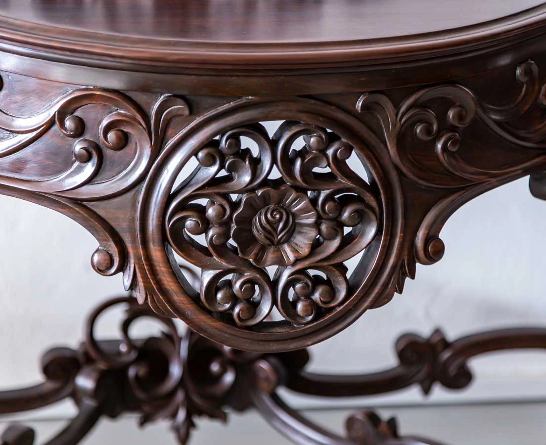 Antique British Colonial Rosewood Half Moon Console Table l The Past Perfect Collection l Singapore TAB-461 4L