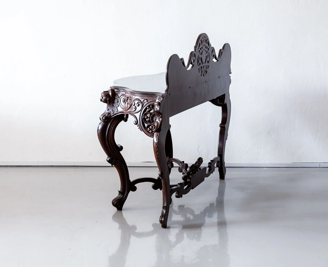 Antique British Colonial Rosewood Half Moon Console Table l The Past Perfect Collection l Singapore TAB-461 8L