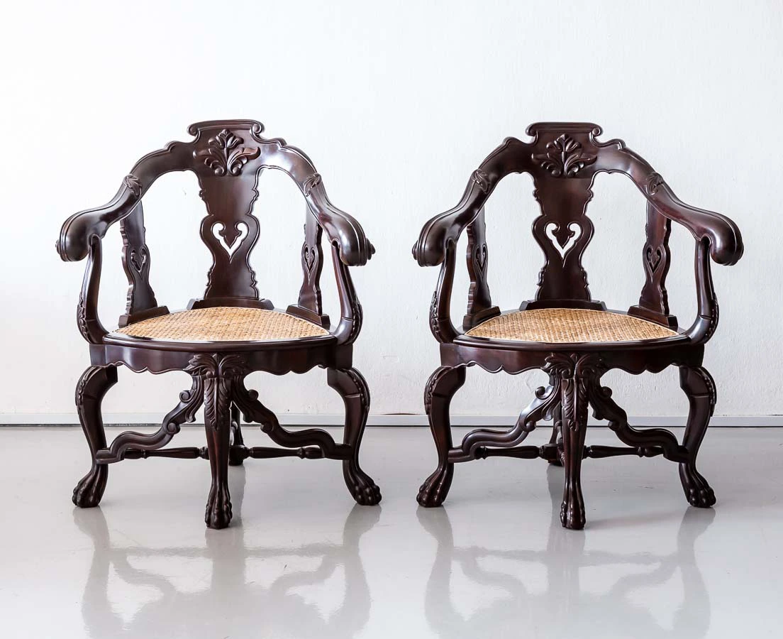 Antique Portuguese Colonial Rosewood Cornerchairs l The Past Perfect Collection l Singapore CHA-257 1L