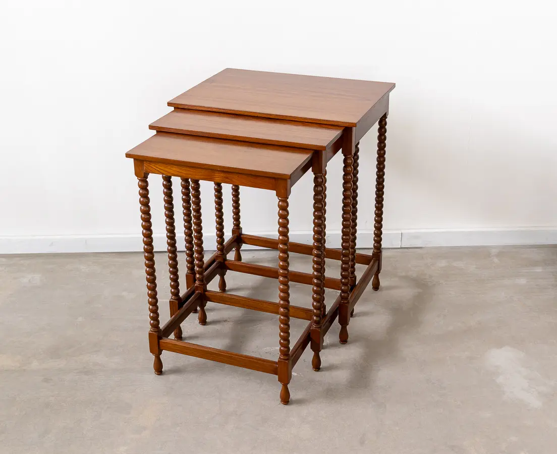 Teakwood 3 Nesting Tables With Bobbin Leg