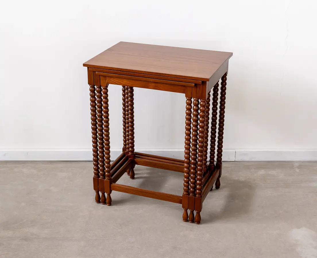 TAB646 Teakwood 3 Nesting Tables With Bobbin Leg-L1b