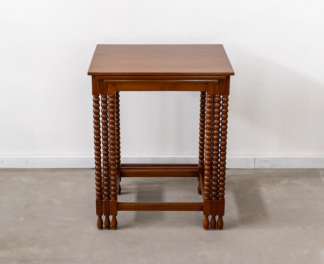 TAB646 Teakwood 3 Nesting Tables With Bobbin Leg-L1c