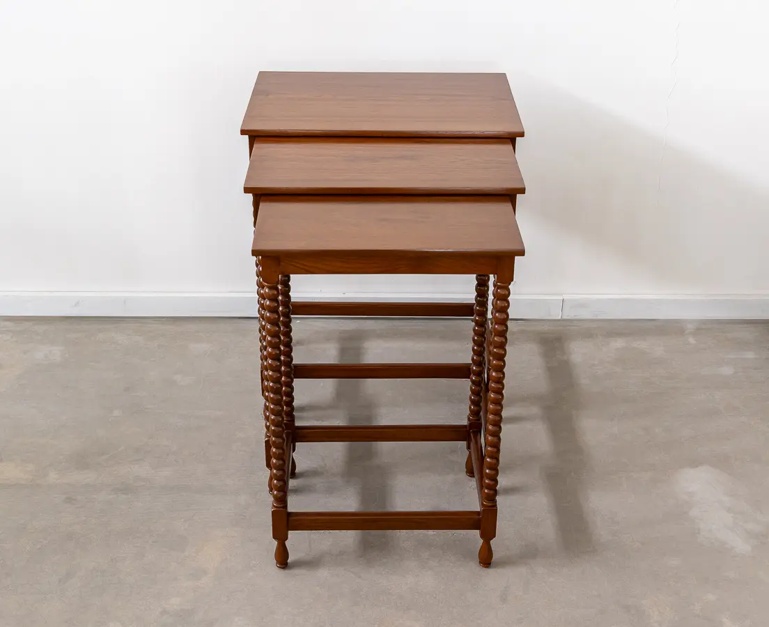 TAB646 Teakwood 3 Nesting Tables With Bobbin Leg-L1d